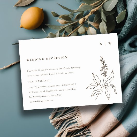 Carte D'accompagnement Croquis botanique floral Monogramme Réception de m