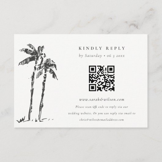 Carte D'accompagnement Croquis de palmier côtier Mariage QR Code RSVP (Devant)