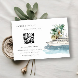 Carte D'accompagnement Cruise Ship Palm Seascape Mariage QR Code RSVP