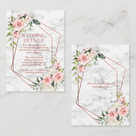 Carte D'accompagnement Cuivre Marbre géométrique rose Mariage floral Déta (Devant / Derrière)