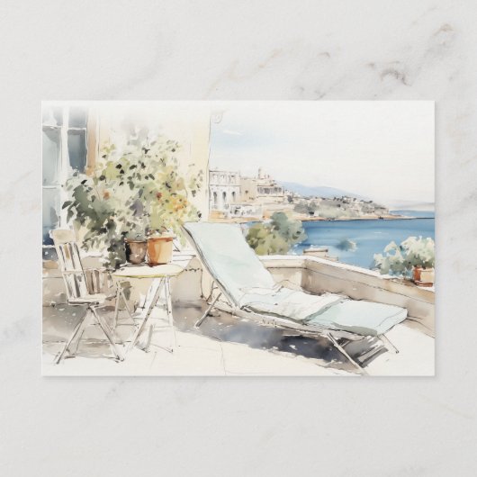 Carte D'accompagnement Curfu Grèce Aquarelle Scape Mariage Réception (Dos)