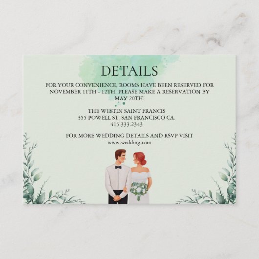 Carte D'accompagnement Custom green watercolor flowy wedding (Devant)