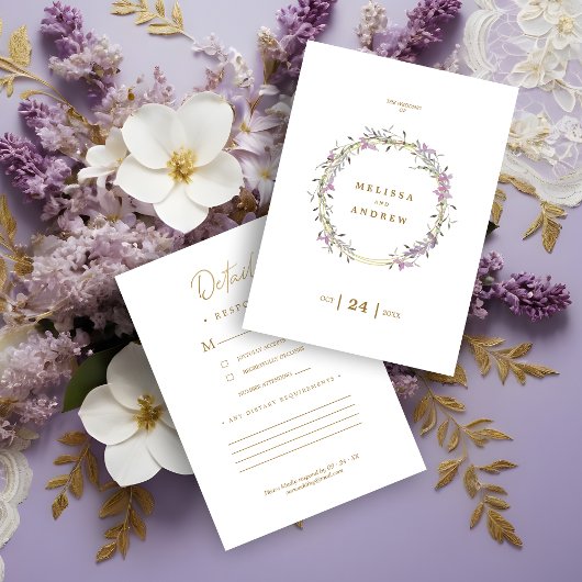 Carte D'accompagnement Custom Lilac Elegant Garland Wreath Wedding