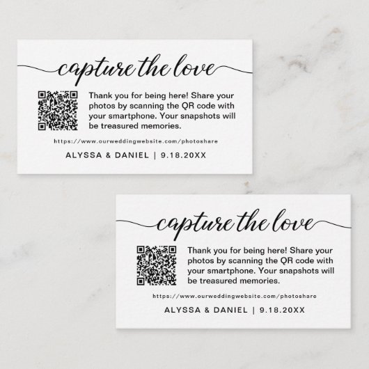 Carte D'accompagnement Custom QR Code Wedding Photo Sharing personalized (Devant / Derrière)