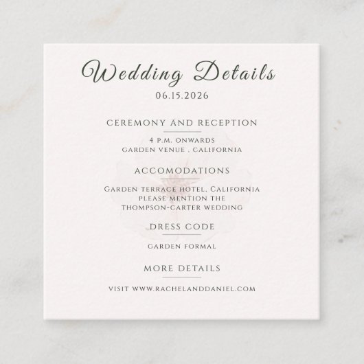 Carte D'accompagnement Customized Blush Floral Garden Wedding Details (Devant)
