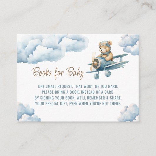 Carte D'accompagnement Cute Bear Avion Blue Boy Books for Baby (Devant)