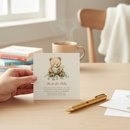 Carte D'accompagnement Cute Bear Reading Book Baby Shower Book Request 