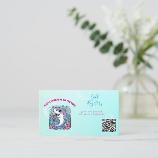 Carte D'accompagnement Cute Boba Shark Ocean Vibes QR Code Baby shower (Debout devant)