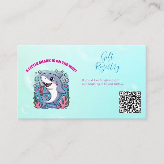 Carte D'accompagnement Cute Boba Shark Ocean Vibes QR Code Baby shower (Devant)