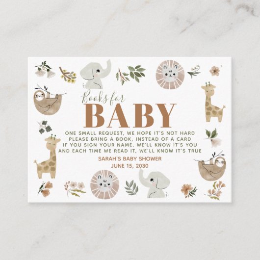 Carte D'accompagnement Cute Boho Safari Anamials Livres Pour Bébé (Devant)