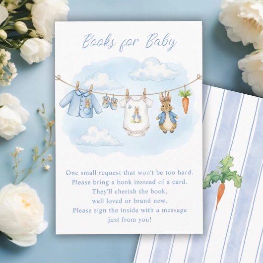 Carte D'accompagnement Cute Bunny Clothesline Baby Shower Book Request