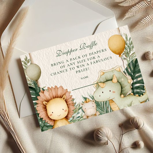 Carte D'accompagnement Cute Dino Jungle Diapper Raffle