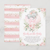 Carte D'accompagnement Cute Elephant Blush Gold Floral Livres pour bébé (Devant / Derrière)