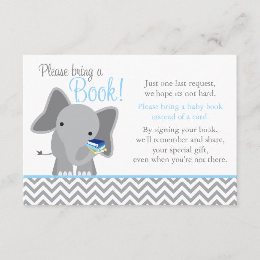 Carte D'accompagnement Cute Elephant Chevron Baby shower bleu clair Livre (Devant)