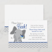 Carte D'accompagnement Cute Elephant Chevron Marine Blue Baby shower Book (Devant / Derrière)