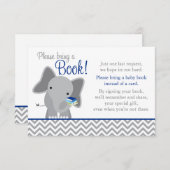 Carte D'accompagnement Cute Elephant Chevron Marine Blue Baby shower Book (Devant / Derrière)