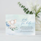 Carte D'accompagnement Cute Elephant Dusty Blue Floral Demande de réserva (Debout devant)