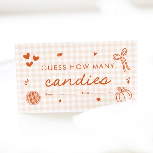Carte D'accompagnement Cute Fall Cutie Pie Devinez Combien De Candies Jeu