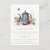 Carte D'accompagnement Cute Feuilleté Rose Floral Teapot Réception de mar (Devant)