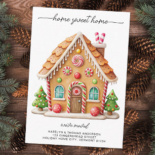 Carte D'accompagnement Cute Gingerbread Maison Nouvelle Adresse Holiday M