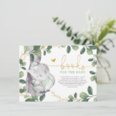 Carte D'accompagnement Cute Green Gold Greenery Elephant Livres pour bébé (Debout devant)