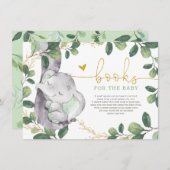 Carte D'accompagnement Cute Green Gold Greenery Elephant Livres pour bébé (Devant / Derrière)