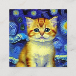 Carte D'accompagnement Cute Kitten Starry Night Van Gogh