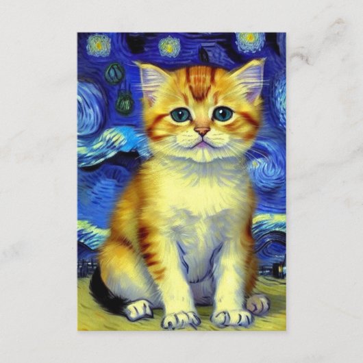 Carte D'accompagnement Cute Kitten Starry Night Van Gogh (Devant)