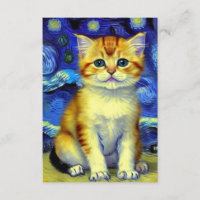 Cute Kitten Starry Night Van Gogh