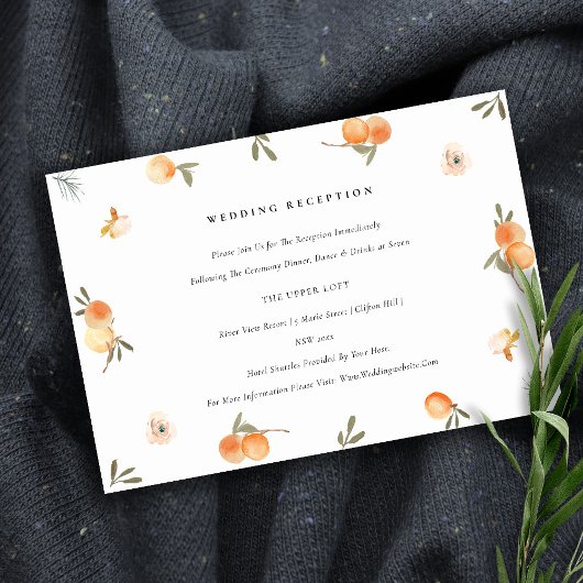 Carte D'accompagnement Cute Orange Floral Boho Foliage Réception de maria