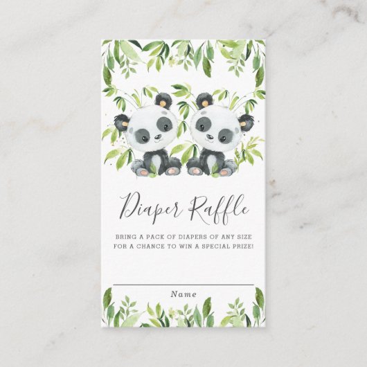 Carte D'accompagnement Cute Pandas Verdure Twin Boys Twins Diaper Raffle (Devant)