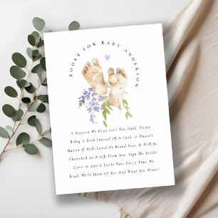 Carte D'accompagnement Cute Pieds Blue Floral Books Pour Baby shower