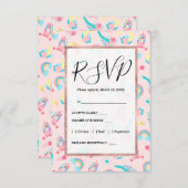 Carte D'accompagnement Cute Pink Teal Unicorn Rainbow (Devant / Derrière)