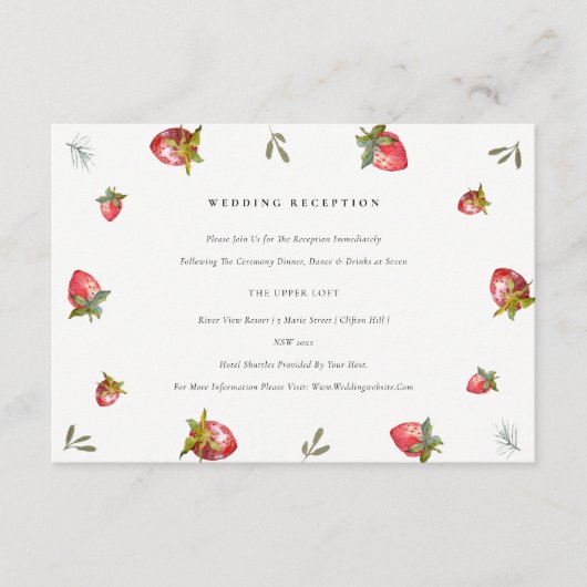Carte D'accompagnement Cute Red Strawberry Leaf Foliage Réception de mari (Devant)
