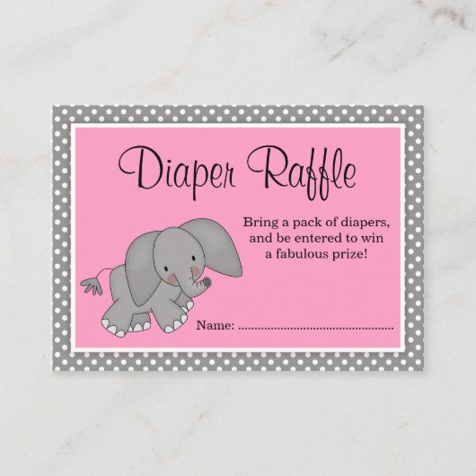Carte D'accompagnement Cute rose Elephant Baby shower Déchets Raffle (Devant)