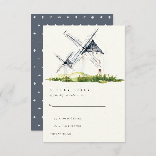 Carte D'accompagnement Cute Rustic Farm Windmill Thème Mariage RSVP (Devant / Derrière)