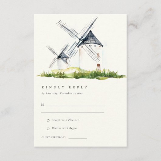 Carte D'accompagnement Cute Rustic Farm Windmill Thème Mariage RSVP (Devant)