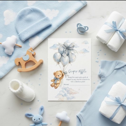 Carte D'accompagnement Cute Teddy Bear Blue Balloons Clouds Baby Boy