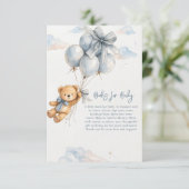 Carte D'accompagnement Cute Teddy Bear Blue Balloons Clouds Baby Boy (Debout devant)