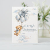 Carte D'accompagnement Cute Teddy Bear Blue Balloons Clouds Baby Boy (Debout devant)