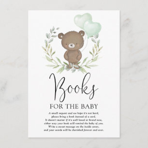 Carte D'accompagnement Cute Teddy Bear Greenery Livres neutres pour bébé