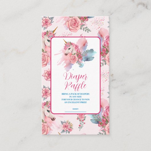 Carte D'accompagnement Cute Unicorn Rainbow Diapper Raffle (Devant)