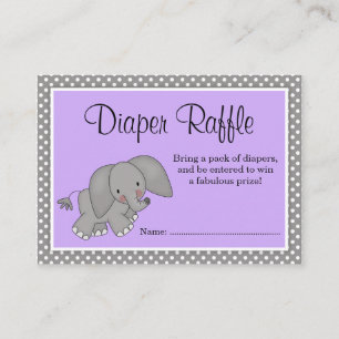 Carte D'accompagnement Cute Violet Eléphant Baby shower Déchets Raffle