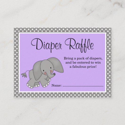 Carte D'accompagnement Cute Violet Eléphant Baby shower Déchets Raffle (Devant)