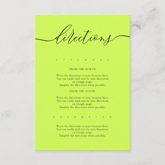 Carte D'accompagnement Cyber Lime Jet Black Simple Wedding Directions (Devant)