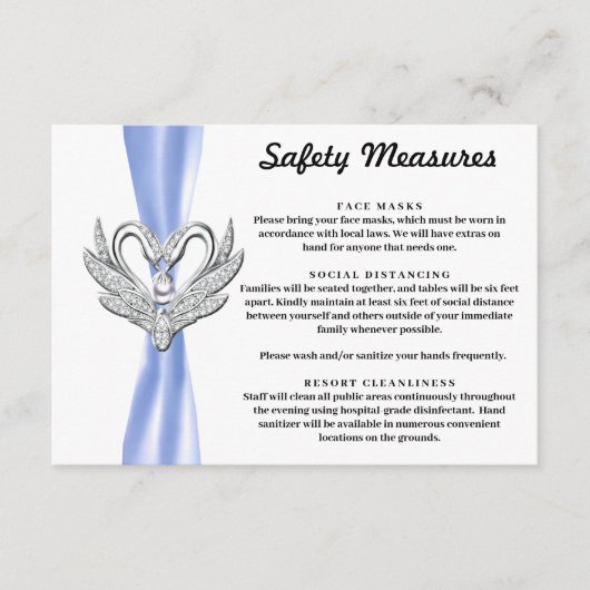 Carte D'accompagnement Cygnes Argentés Ruban Bleu Mesures de sécurité (Devant)