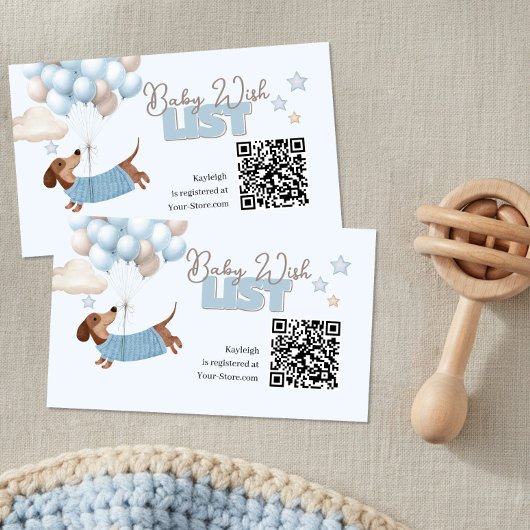 Carte D'accompagnement Dachshund QR Code Baby Registry Website Blue