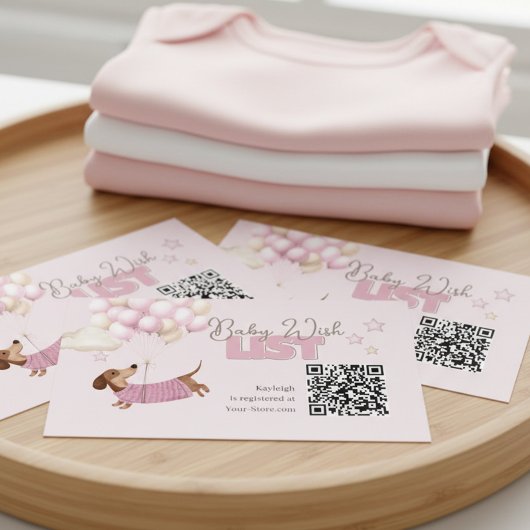 Carte D'accompagnement Dachshund QR Code Baby Registry Website Pink