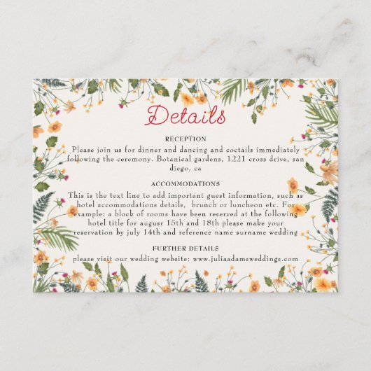 Carte D'accompagnement Daffodiles botaniques Daisy Peony Flowers Mariage (Devant)