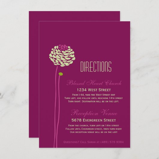 Carte D'accompagnement Dahlia Simple - Vert & Violet Instructions d'inser (Devant / Derrière)